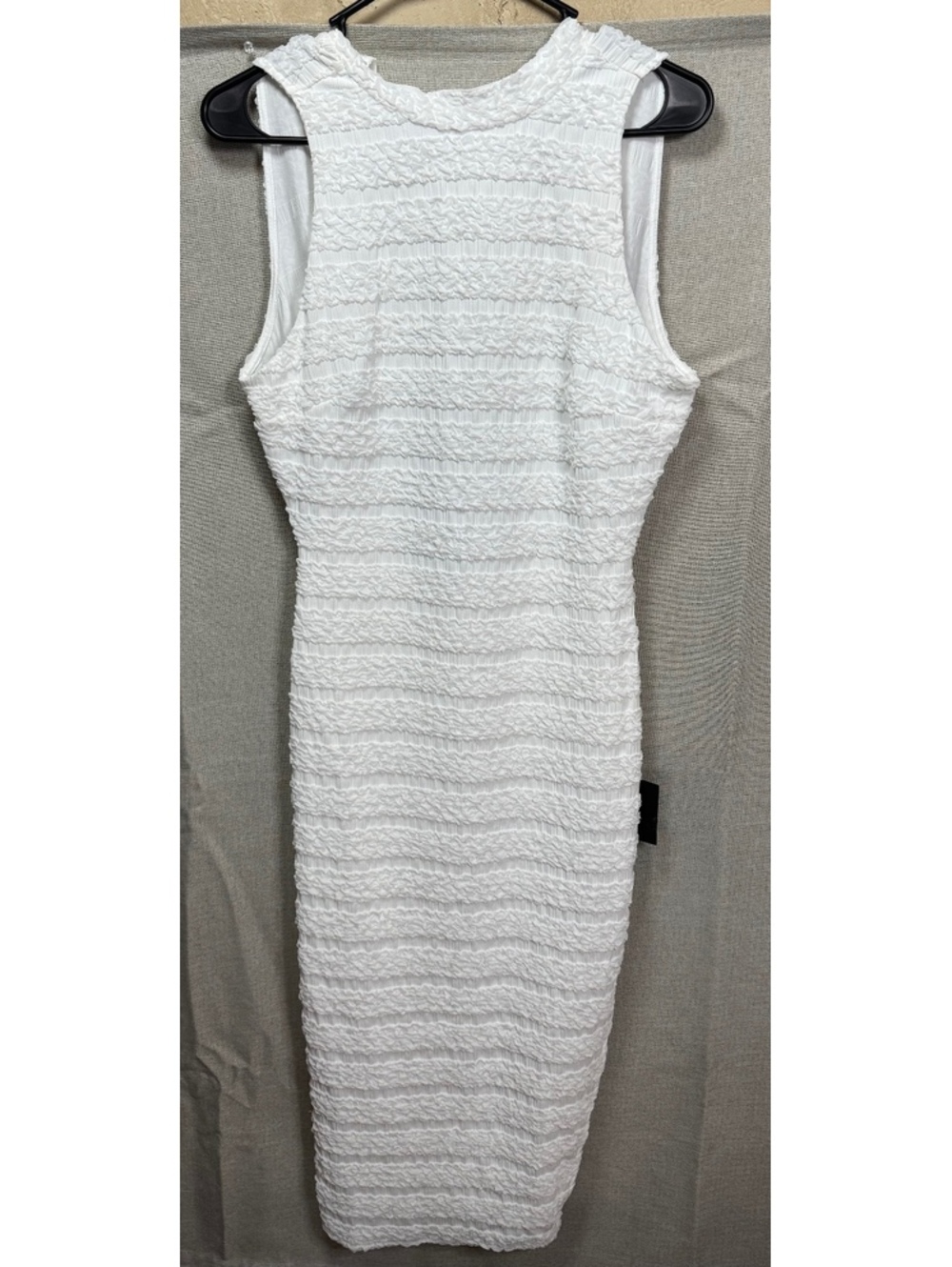 Lulus White Textured Sleeveless Midi Dress with Button Back Closure, Size M